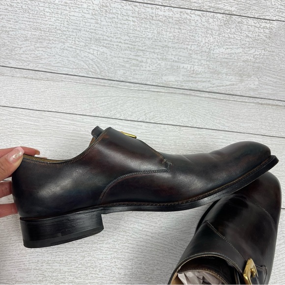 CALZOLERIA HARRIS x BARNEY'S NEW YORK Brown Iridescent Monk Strap Loafers Sz 8.5 - Picture 5 of 12